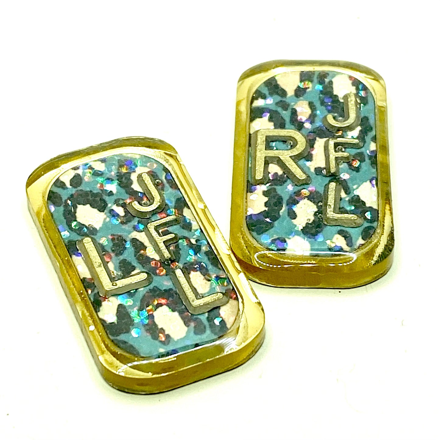 Gold and Teal Leopard Print Xray Markers Customized with 2-3 Lead Initials