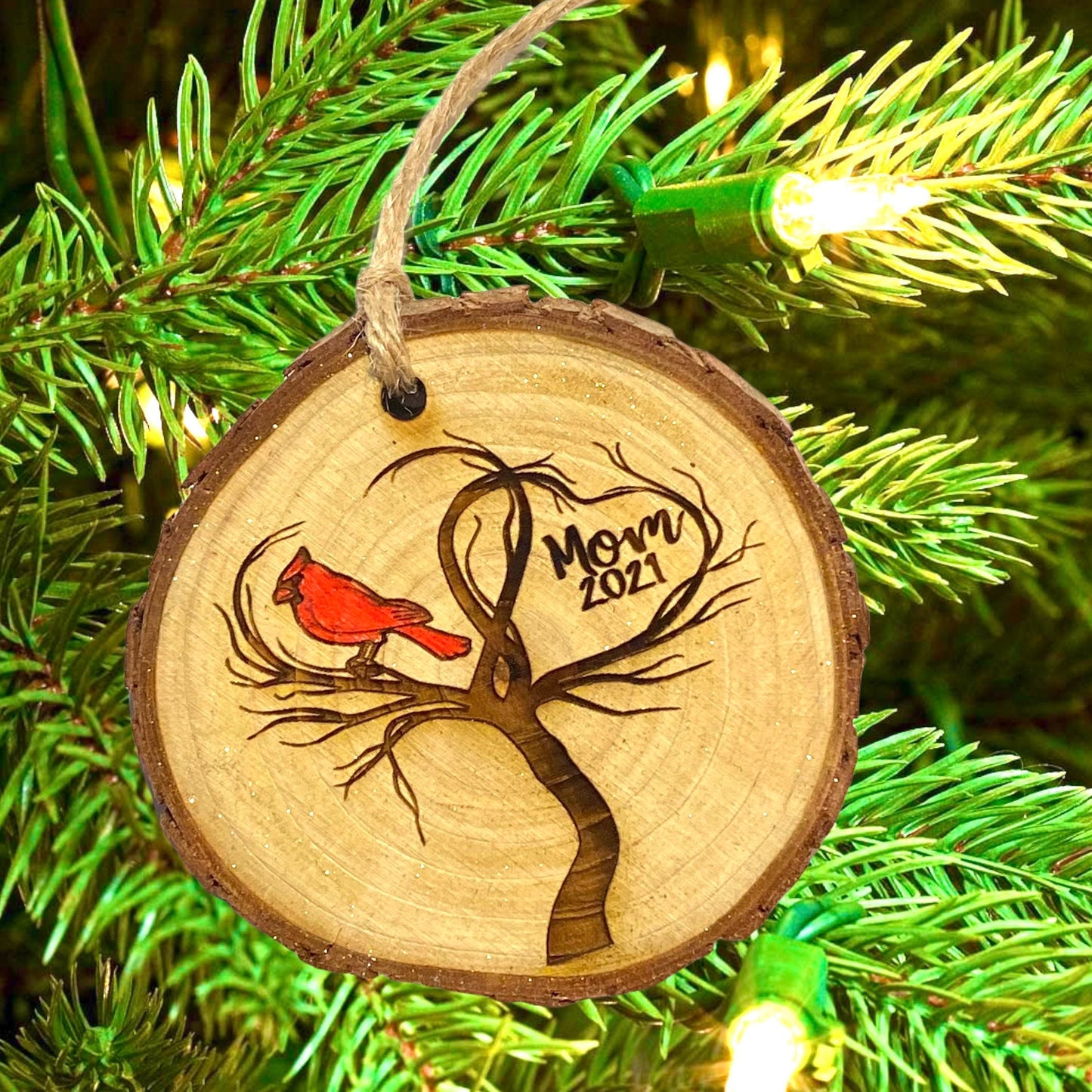 Wooden Slice Cardinal Custom Christmas Ornament