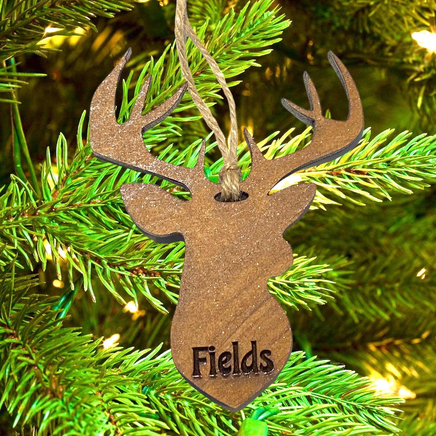 Wooden Rustic Buck Ornament with Personalized Name