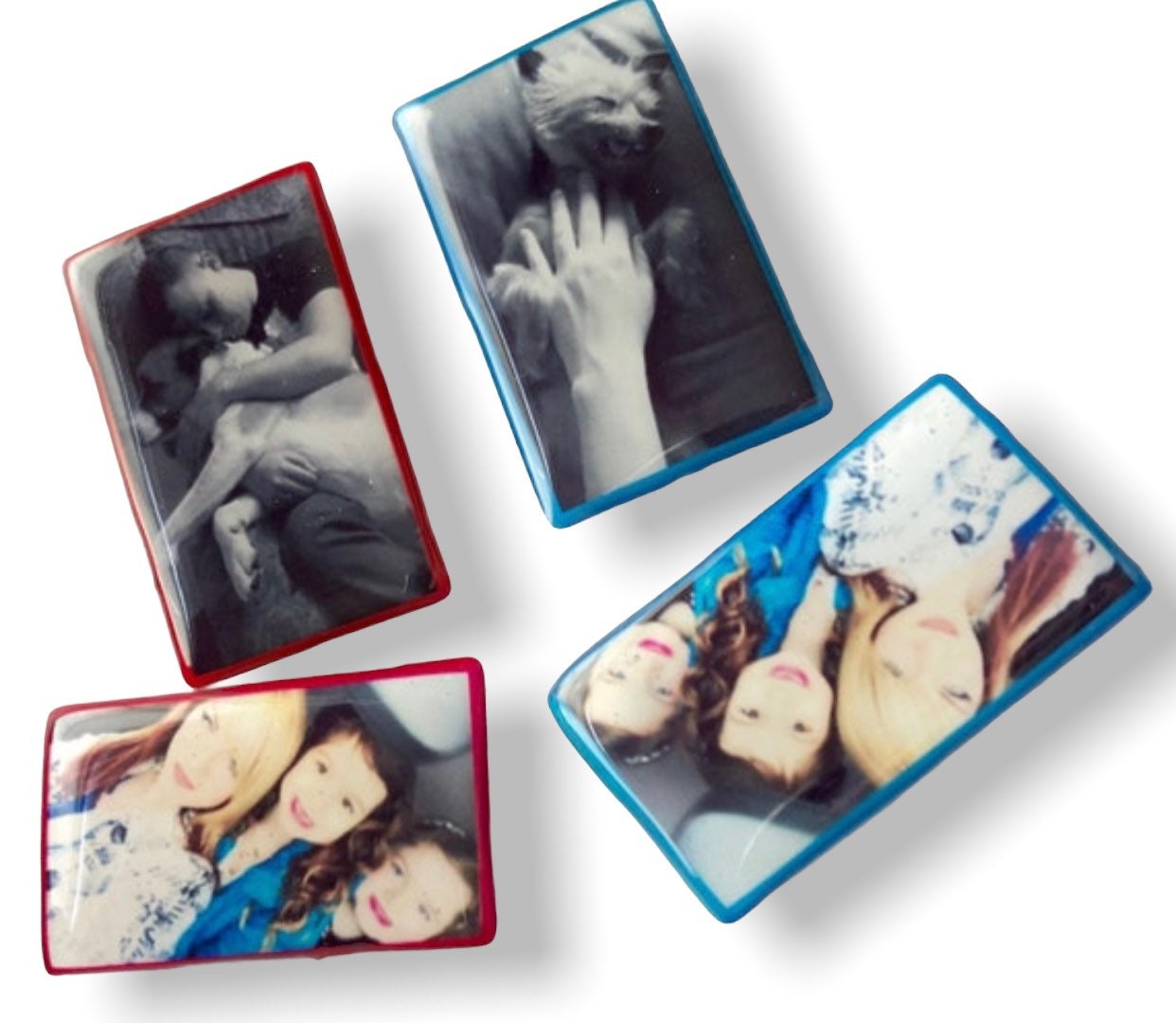 Rectangle Photo Markers with Thin Blue and Red Borders Customized with Initials