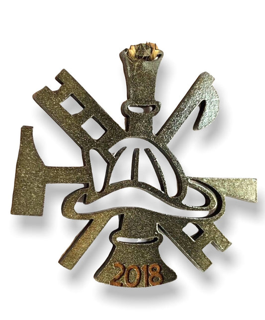 Firefighter Christmas Ornament Etched with Year in Metallic