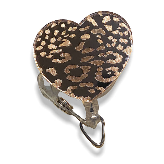 badge Reel Rose Gold Heart Leopard