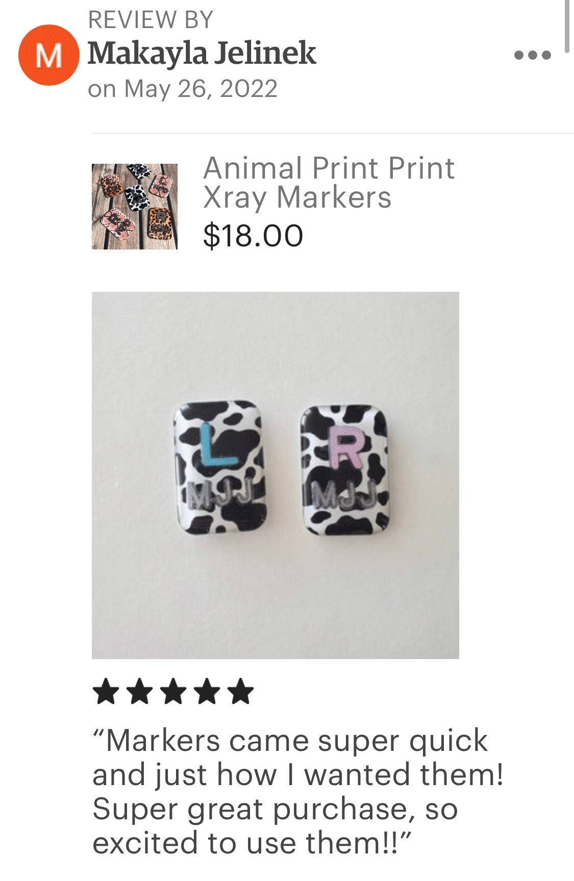 Cow Print Xray Markers Customized with Colored Initials