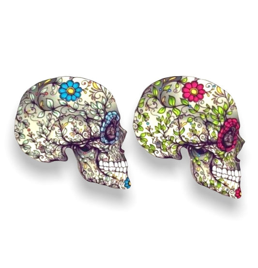 Xray Markers Gray Skull with Blue and Pink Flowers
